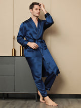 [Tummansininen] SilkSilky-FI Pure Silk Long Sleeve Lapel Miesten Aamutakki 005