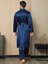 [Tummansininen] SilkSilky-FI Pure Silk Long Sleeve Lapel Miesten Aamutakki 002