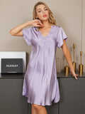 SilkSilky FI Pure Silk Short Sleeve Sweetheart Neck Yöpaita Violetti 003