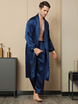 [Tummansininen] SilkSilky-FI Pure Silk Long Sleeve Lapel Miesten Aamutakki 009