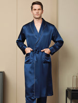 [Tummansininen] SilkSilky-FI Pure Silk Long Sleeve Lapel Miesten Aamutakki 001