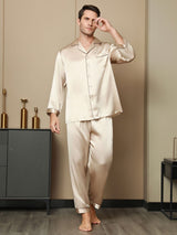 [Tan] SilkSilky-FI Pure Silk Long Sleeve Lapel Miesten Pyjamat 005