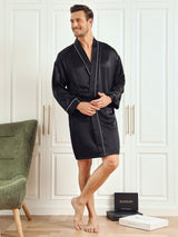 [Musta] SilkSilky-FI Pure Silk 3/4 Sleeve Mens Robe 004