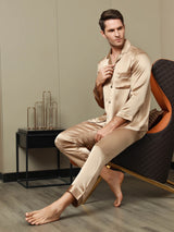 [Samppanja] SilkSilky-FI Pure Silk Long Sleeve Lapel Miesten Pyjamat 007