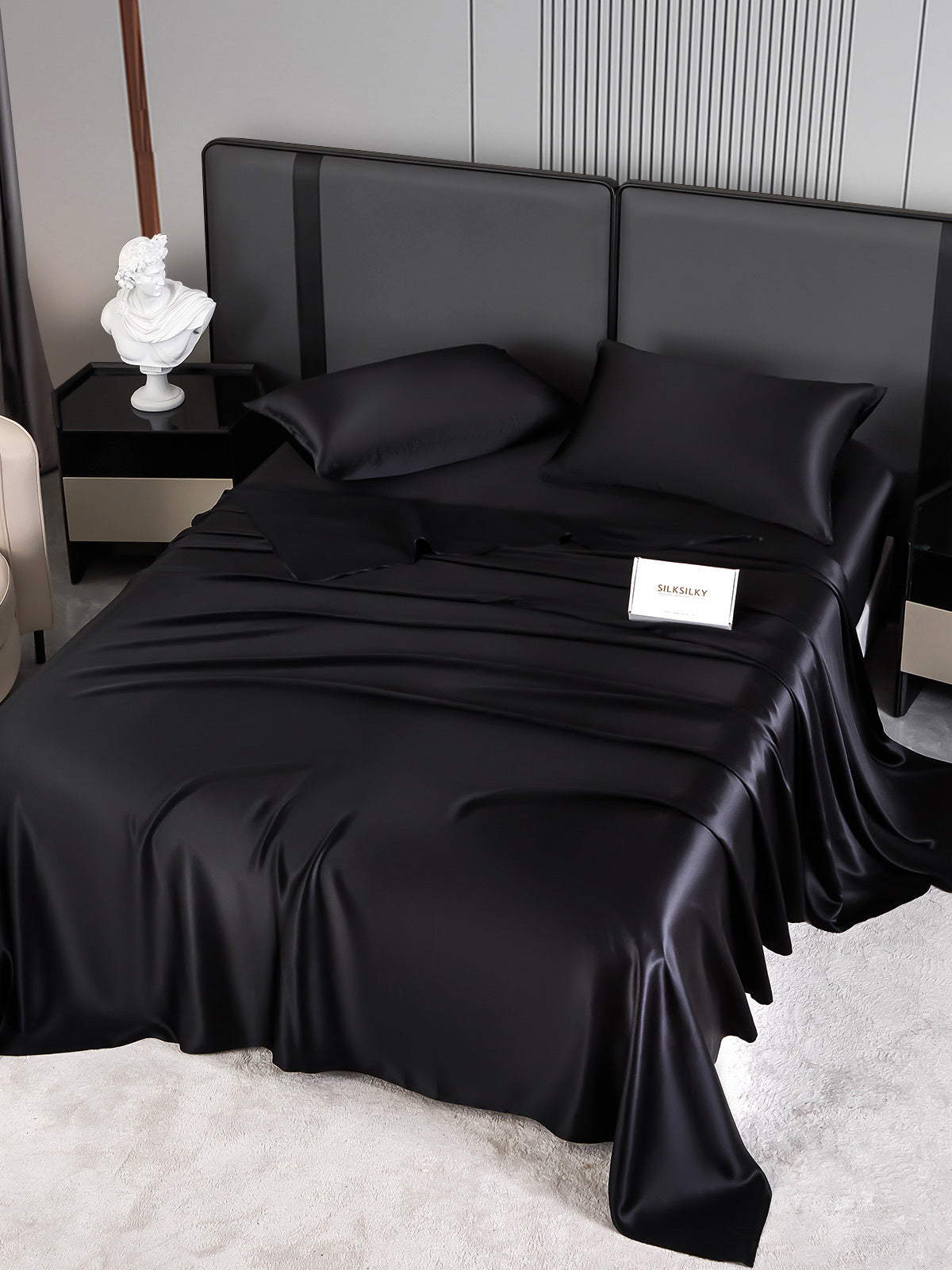 SilkSilky FI 22Momme Pure Silk Bedding Set Musta 002