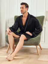 [Musta] SilkSilky-FI Pure Silk 3/4 Sleeve Mens Robe 007