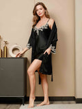 SilkSilky FI 3/4 Sleeve Nightgown&Robe Set Musta 002