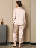 SilkSilky FI Pure Silk Long Sleeve Lapel Naisten Pyjamat Pinkki 010