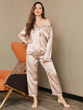 SilkSilky FI Pure Silk Long Sleeve Lapel Naisten Pyjamat Pinkki 012