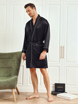 [Musta] SilkSilky-FI Pure Silk 3/4 Sleeve Mens Robe 005