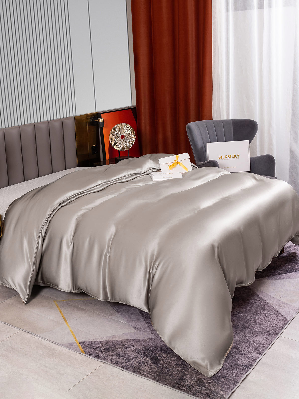 SilkSilky FI 22Momme Pure Silk Duvet Cover Harmaa 004