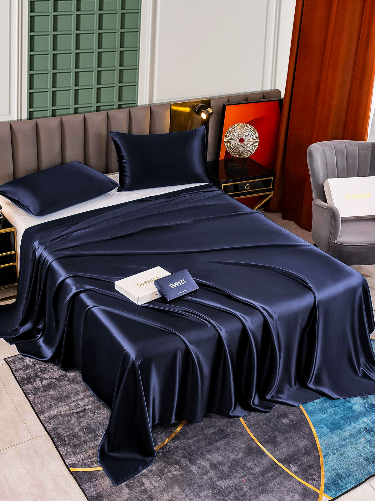 SilkSilky FI 25Momme Pure Silk Bedding Set Tummansininen 002