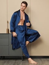 [Tummansininen] SilkSilky-FI Pure Silk Long Sleeve Lapel Miesten Aamutakki 008