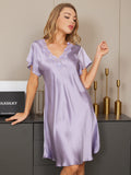 SilkSilky FI Pure Silk Short Sleeve Sweetheart Neck Yöpaita Violetti 004