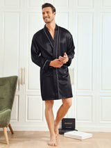 [Musta] SilkSilky-FI Pure Silk 3/4 Sleeve Mens Robe 006