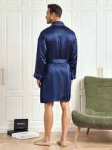 [Tummansininen] SilkSilky-FI Pure Silk 3/4 Sleeve Mens Robe 002