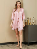 SilkSilky FI Pure Silk Half Sleeve Nightgown&Robe Set Pinkki 002