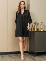 [Musta] SilkSilky-FI Pure Silk Half Sleeve Nightgown&Robe Set 005