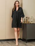 SilkSilky FI Pure Silk Half Sleeve Nightgown&Robe Set Musta 005