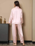 SilkSilky FI Pure Silk Long Sleeve Lapel Naisten Pyjamat Pinkki 002