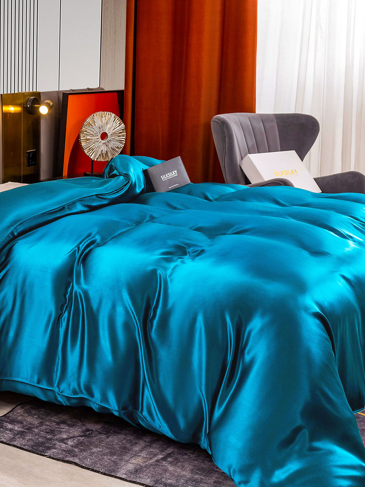 SilkSilky FI 22Momme Pure Silk Duvet Cover Sinivihreä 004