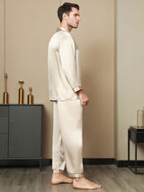 [Tan] SilkSilky-FI Pure Silk Long Sleeve Lapel Miesten Pyjamat 004