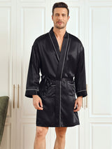 [Musta] SilkSilky-FI Pure Silk 3/4 Sleeve Mens Robe 001