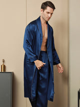 [Tummansininen] SilkSilky-FI Pure Silk Long Sleeve Lapel Miesten Aamutakki 003