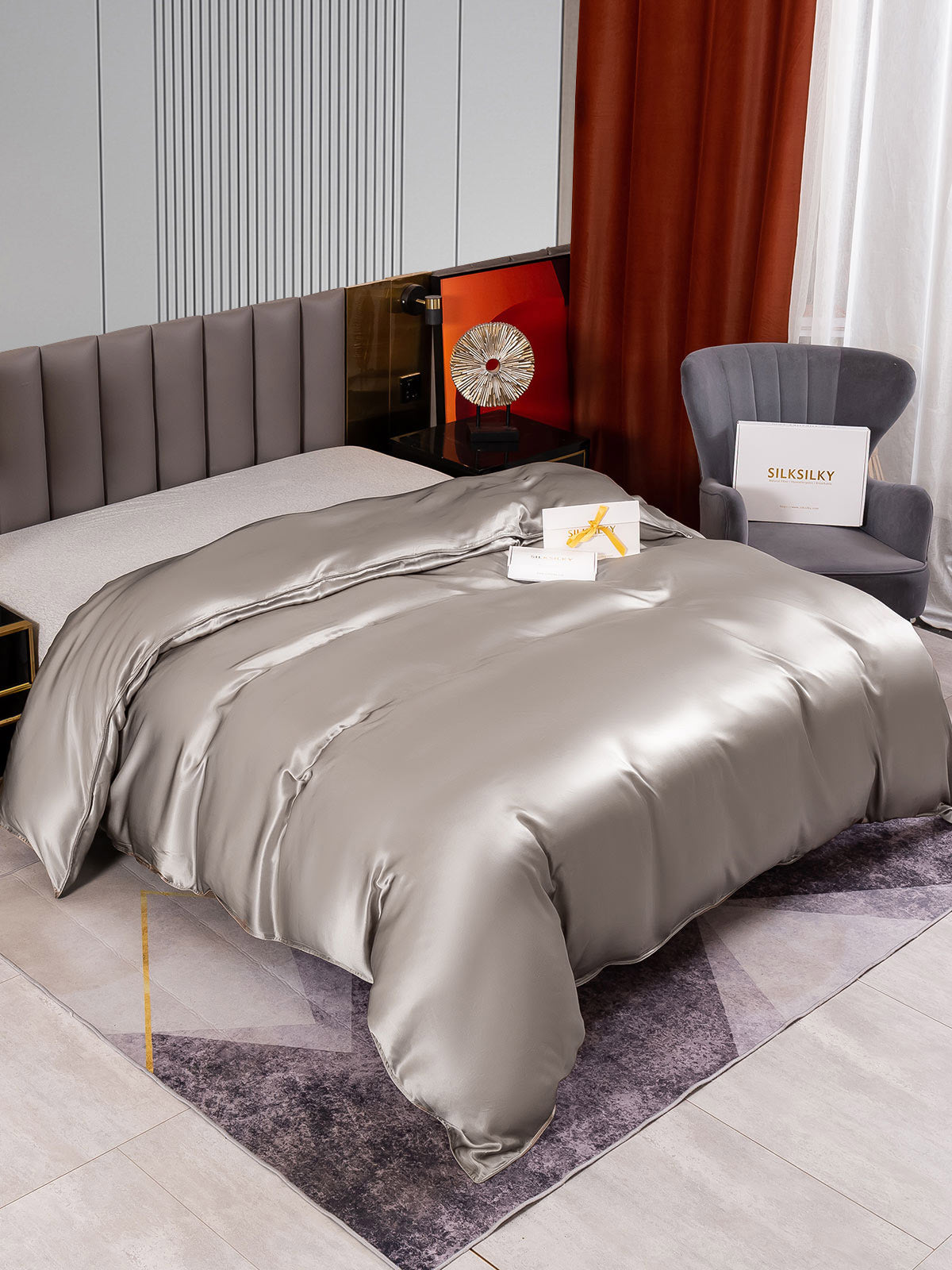 SilkSilky FI 22Momme Pure Silk Duvet Cover Harmaa 002